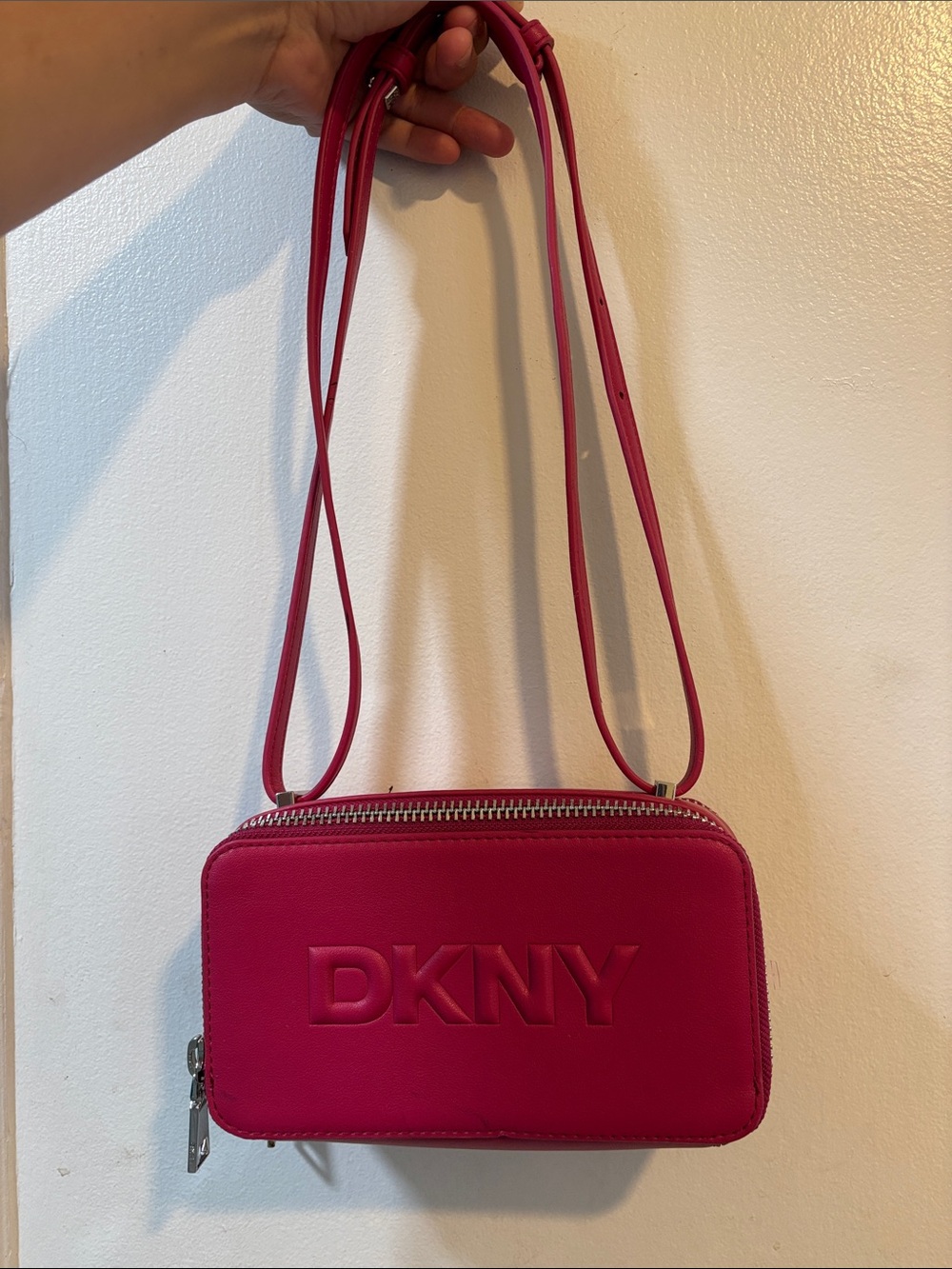 DKNY Hot Pink Embossed Logo Crossbody Bag